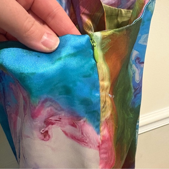 AKIRA Free Spirit Satin Maxi Dress Abstract Rainbow NWT Size Medium - Picture 12 of 12